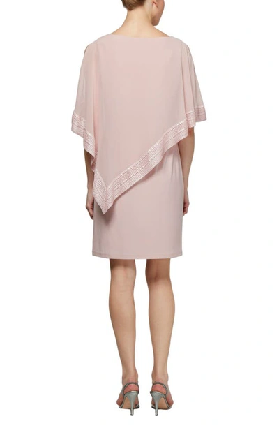 Shop Slny Foil Trim Asymmetrical Popover Capelet Sheath Dress In Faded Rose Silver