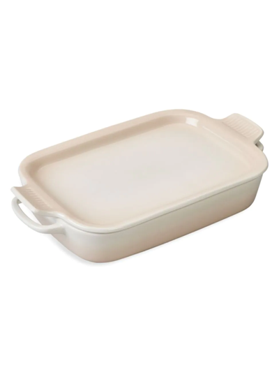 Shop Le Creuset Stoneware Rectangular Dish & Platter Lid In Meringue