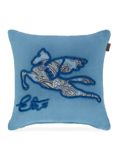 Shop Etro Embroidered Linen Almada Pillow In Blue