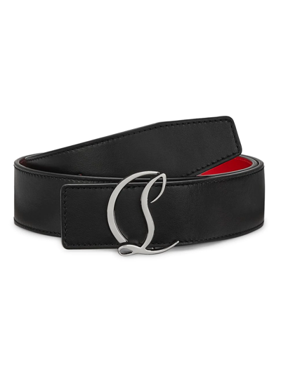 Shop Christian Louboutin Men's Cl Logo Buckle Leather Belt In Red