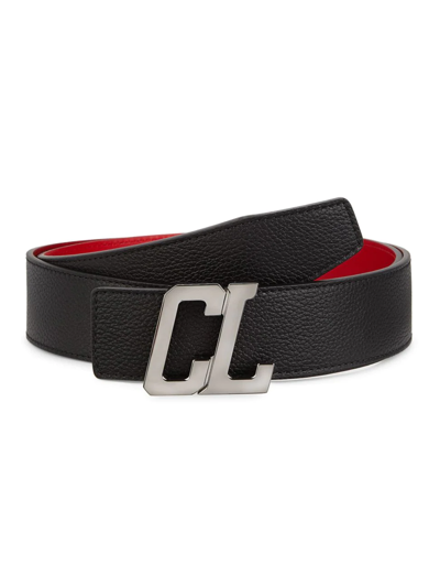Shop Christian Louboutin Men's Happy Rui Cl Logo Leather Belt In Red