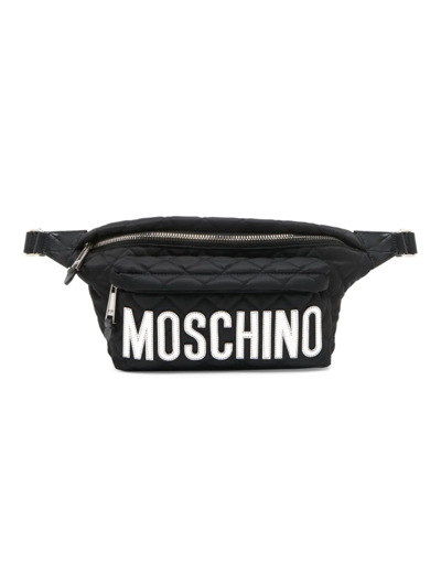 Shop Moschino Women's Quilted Nylon Logo Belt Bag In Fantasy Black