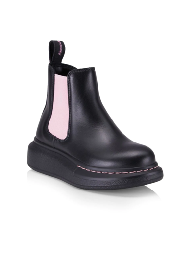 Shop Alexander Mcqueen Little Girl's & Girl's Leather Lug Sole Boots In Black