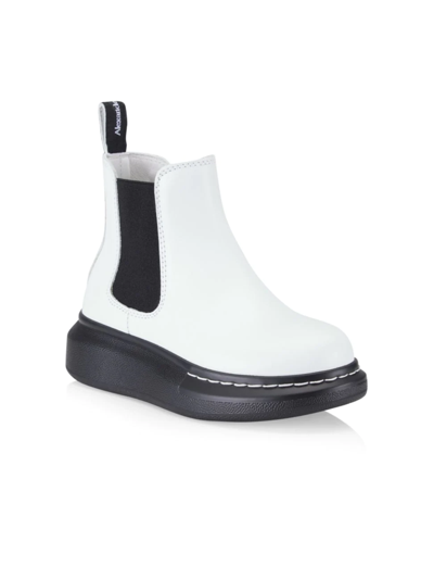 Shop Alexander Mcqueen Little Girl's & Girl's Leather Lug Sole Boots In White Black