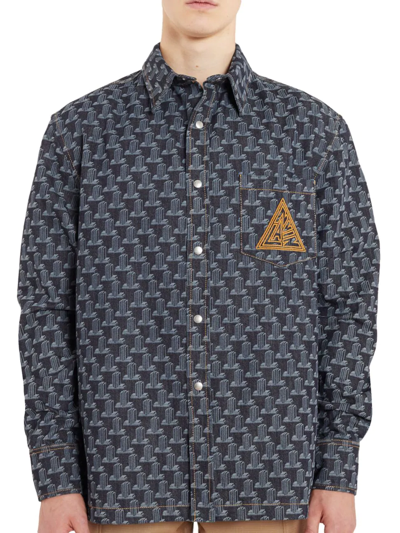 Shop Lanvin Men's Logo Print Denim Shirt In Navy Blue