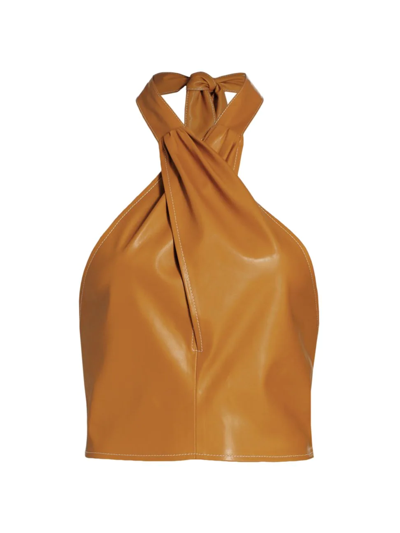 Shop Staud Women's Kai Faux-leather Halter Top In Honey