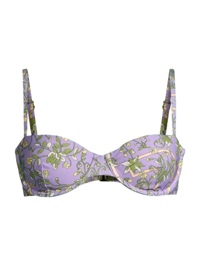 Shop Tory Burch Women's Printed Underwire Bikini Top In Lilac Garden Medallion