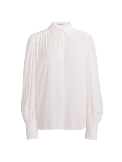 Shop Another Tomorrow Women's Pleated Balloon-sleeve Blouse In White