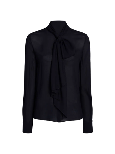 Shop Another Tomorrow Women's Core Self-tie Neck Blouse In Black