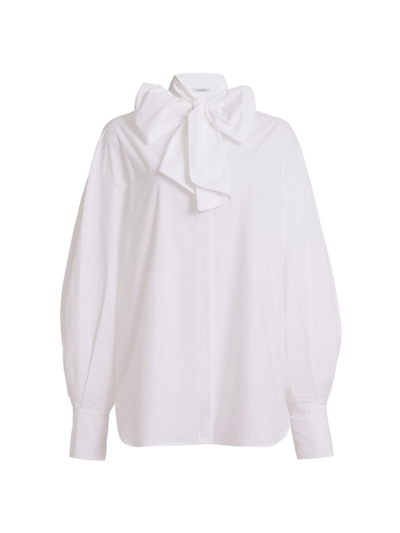 Shop Another Tomorrow Women's Self-tie Bow Blouse In White