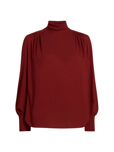 Shop Another Tomorrow Women's Crepe Turtleneck Blouse In Rust