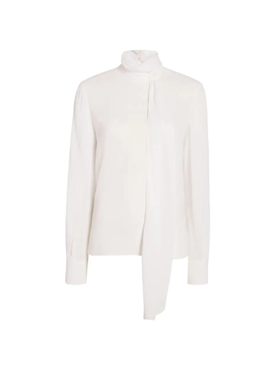 Shop Another Tomorrow Women's Core Self-tie Neck Blouse In White