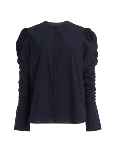 Shop Another Tomorrow Women's Shirred Puff-sleeve Blouse In Midnight