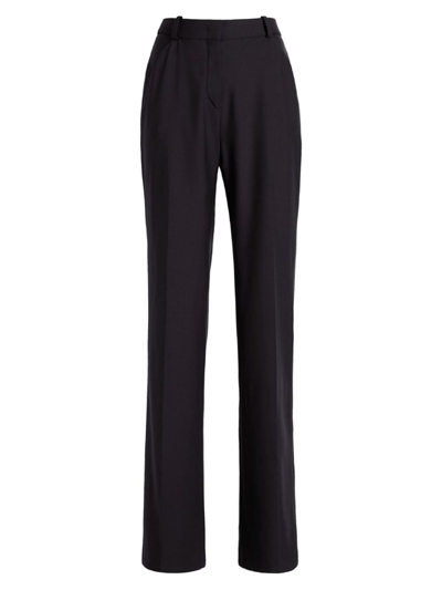 Shop Another Tomorrow Women's Core Pleated Flared Trousers In Navy