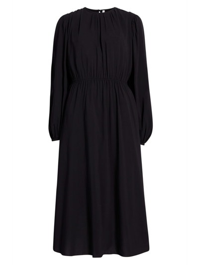 Shop Another Tomorrow Women's Pleated Drawstring Midi-dress In Black