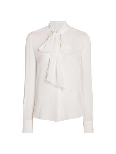 Shop Another Tomorrow Women's Core Self-tie Neck Blouse In White