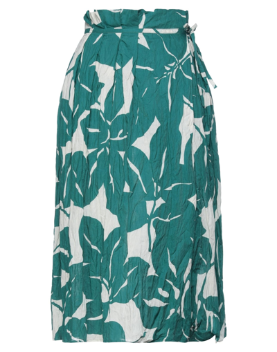 Shop Alessia Santi Woman Midi Skirt Green Size 6 Cotton, Metallic Fiber