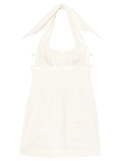 Shop Jacquemus La Robe Limao Halterneck Mini Dress Off-white