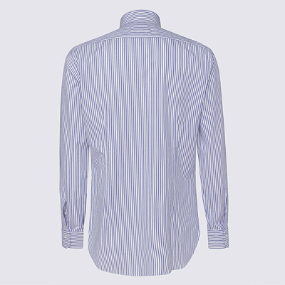 Shop Barba White And Blue Cotton Shirt