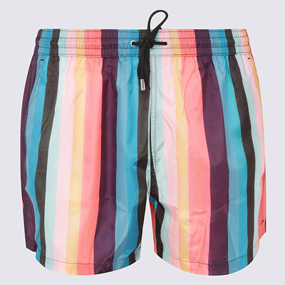 Shop Paul Smith Multicolor Vertical-stripe Print Swim Shorts In Red