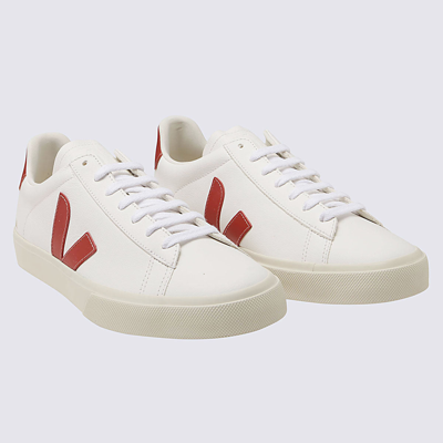 Shop Veja White And Red Leather Campo Sneakers In Extra_white_rouille