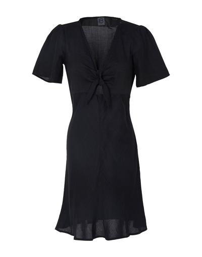 Shop 8 By Yoox Viscose-linen S/sleeve Mini Dress Woman Mini Dress Black Size 10 Viscose, Linen