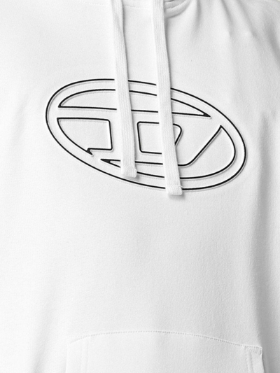 Shop Diesel Logo Detailed Drawstring Hoodie In White