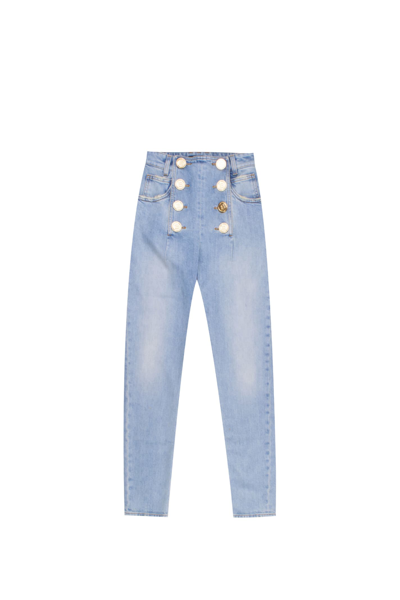 Shop Balmain Cotton Jeans In Light Blue
