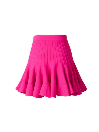 Shop Alexander Mcqueen Ruffle Knit Mini Skirt In Fucsia