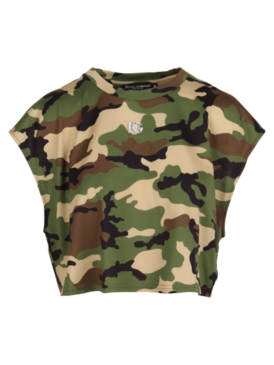 Shop Dolce & Gabbana Camo Pattern Cotton Top In Mimetico