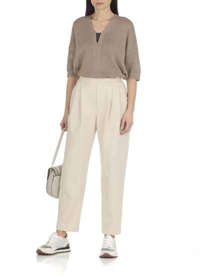 Shop Brunello Cucinelli High Waist Straight Leg Track Pants In Cream