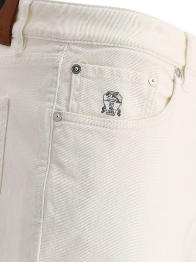 Shop Brunello Cucinelli Logo Patch Straight Leg Jeans In White