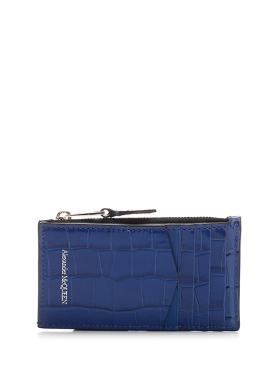 Shop Alexander Mcqueen Skull Zipped Cardholder In Blu