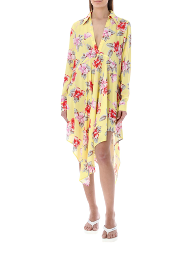 Shop Palm Angels Hibiscus V Dress In Yellow Flower