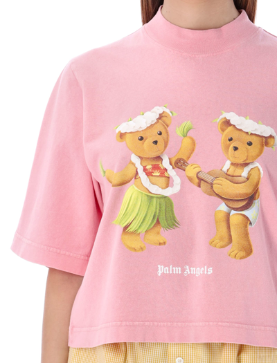 Shop Palm Angels Dancing Bears Cropped T-shirt In Pink