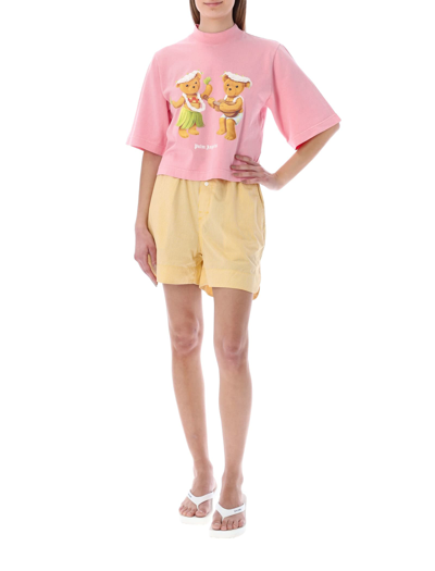 Shop Palm Angels Dancing Bears Cropped T-shirt In Pink