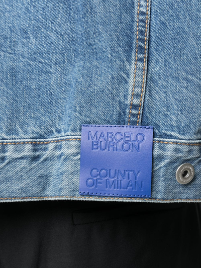 Shop Marcelo Burlon County Of Milan Marcelo Burlon Degree Over Logo Denim Jacket In Blue