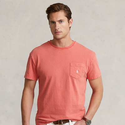 Shop Ralph Lauren Classic Fit Cotton-linen Pocket T-shirt In Amalfi Red