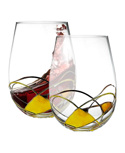 Shop Bezrat Wine Glasses, Set Of 2 In Gold-tone