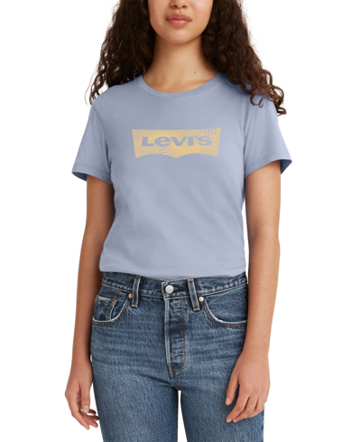 Levi's Logo Perfect Cotton T-shirt In Diagonal Waves Bw Fill Cool Dusk |  ModeSens