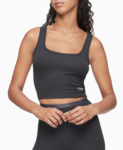Shop Calvin Klein Pure Ribbed Cropped Tank Top In Black