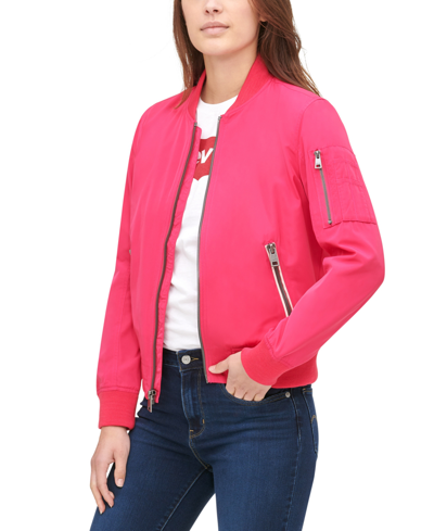Shop Levi's Women's Lightweight Zip-detail Bomber Jacket In Pink