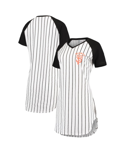 Shop Concepts Sport Women's  White, Black San Francisco Giants Vigor Pinstripe Raglan V-neck Nightshirt In White/black