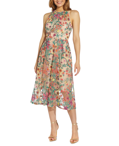 Shop Adrianna Papell Floral Embroidered Fit & Flare Party Dress In Alabaster Multi