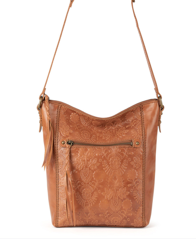 Shop The Sak Women's Ashland Leather Crossbody In Tobacco Floral Emboss