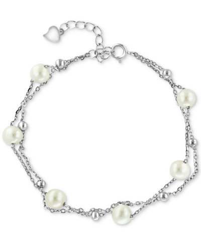 Shop Effy Collection Effy Cultured Freshwater Pearl (7mm) Layered Bracelet In Sterling Silver (also Available In Gold-pla