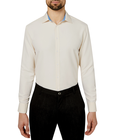 Shop Calabrum Men's Regular Fit Solid Wrinkle Free Performance Dress Shirt In Ecru