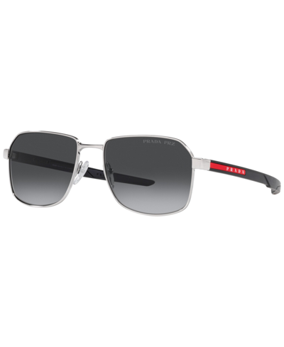Shop Prada Men's Polarized Sunglasses, 57 In Silver-tone