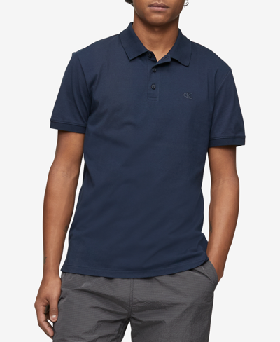 Calvin Klein Men's Regular-fit Smooth Cotton Monogram Logo Polo Shirt In Dark Sapphire