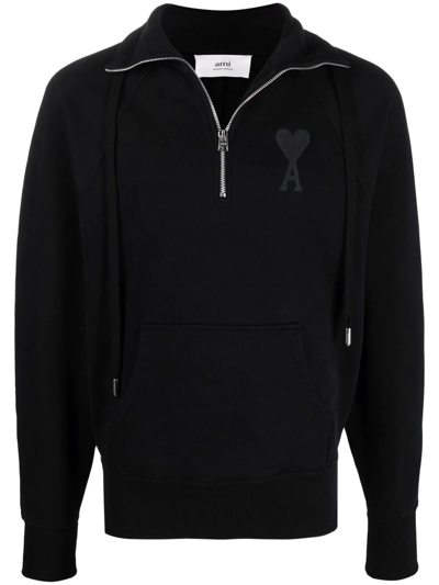 Ami Alexandre Mattiussi Ami De Coeur Half-zip Sweatshirt In Black